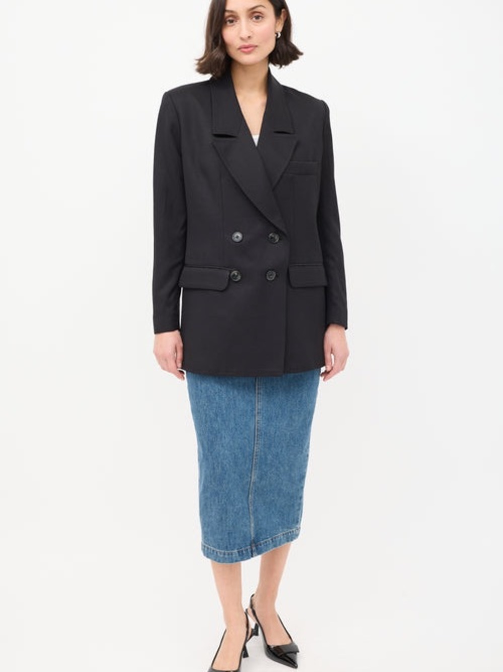 SMYTHE oversized DB- Double-Breasted Black Blazer Jacket